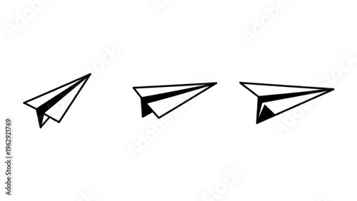 Three stylized paper airplane designs depicted in simple black and white line art Vector