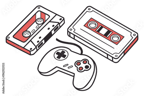 Cassette tapes and a video game controller