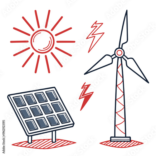 Renewable energy sources with solar panel and wind turbine