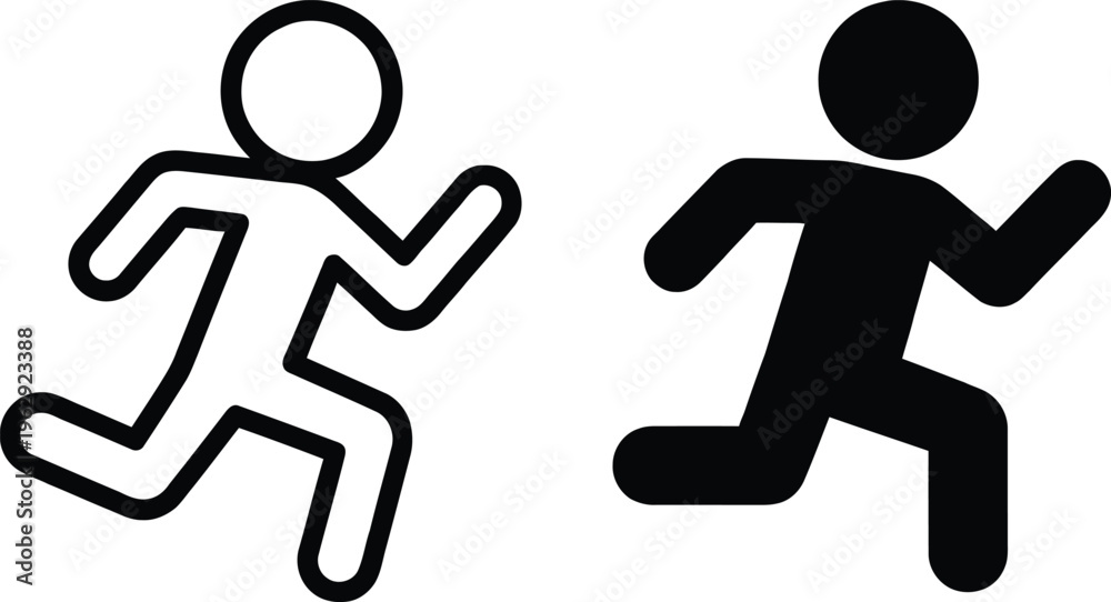 Fototapeta premium Two stick figures running in a contrasting black and white illustration