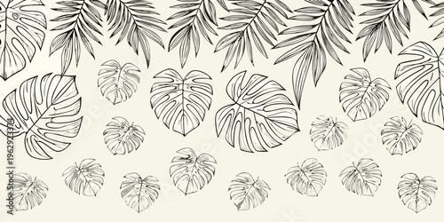 Obraz na plátně Elegant tropical monstera leaves in a seamless botanical pattern