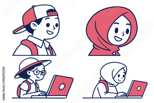 A set of four cartoon children