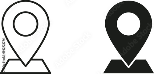 Two black and white map pin icons side by side on a plain background