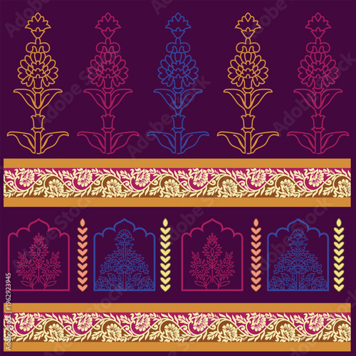Traditional Indian Floral Pattern with Decorative Borders