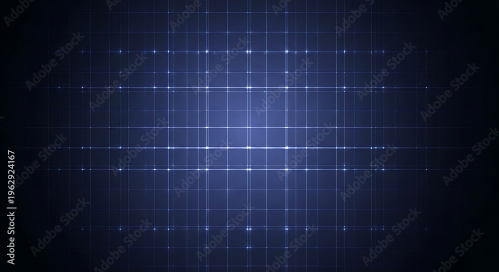 Obraz premium Abstract Blue Grid Pattern with Glowing Dots and Lines on a Dark Background, Representing Digital Technology and Data Visualization.