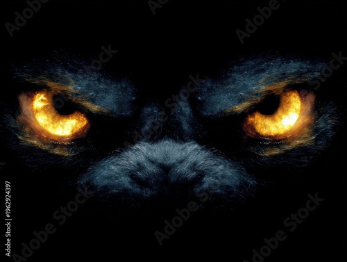 Close-up of ominous animal eyes glowing in the dark