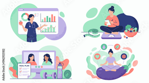 Nutritionist specialist analyzing data, health consultant tracking diet and fitness coach providing wellness advice, concept for health coaching, business wellness and medical advice