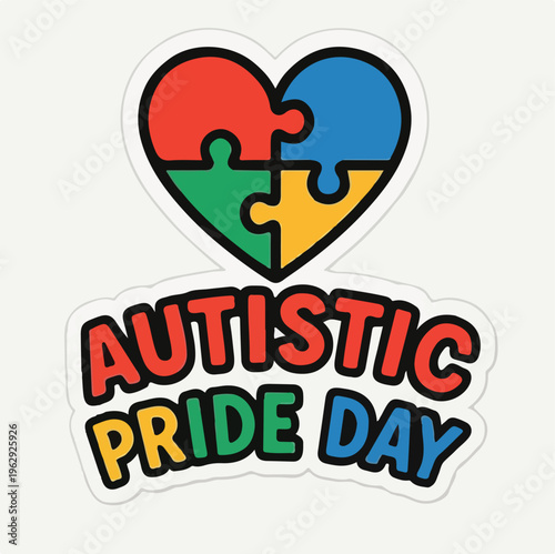 Colorful puzzle piece heart illustrates support and recognition for Autistic Pride Day awareness event