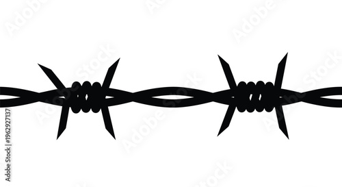 A seamless pattern of sharp black barbed wire against a white background