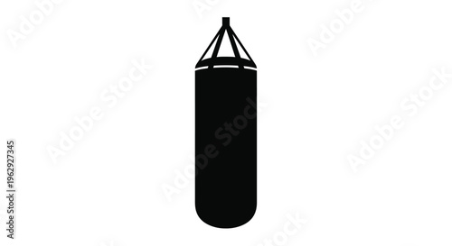 Simple black silhouette of a hanging heavy punching bag on white