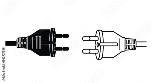 Two electrical plugs one male and one female shown in black and white