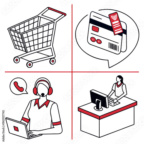 Online shopping and customer support icons
