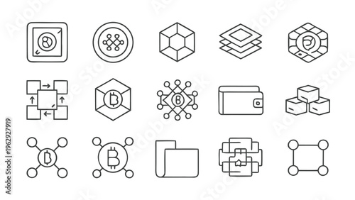 Blockchain Technology and Web3 Digital Asset Icons with Copy Space.
