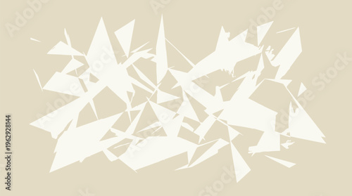 White geometric shapes scattered on beige background in modern vector graphic design
