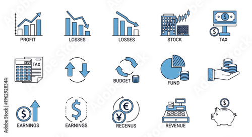 Financial icons set for business and accounting purposes online
