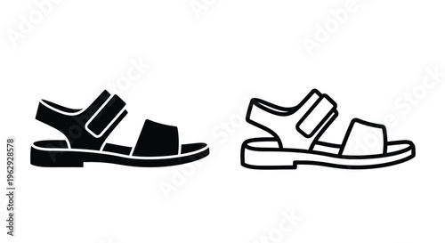 Black and white illustration of two simple sandal designs