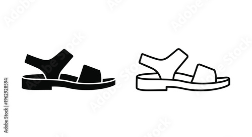 Two sandals one black and one white are shown in a simple design