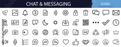 Premium outline vector line icon set collection bundle featuring chat messaging concepts for professional digital app graphic design