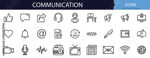 Premium outline vector line icon set collection bundle featuring voice connection concepts for creative digital graphic design projects