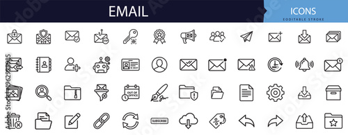 Premium outline vector line icon set collection bundle featuring email newsletter concepts for modern web graphic design projects