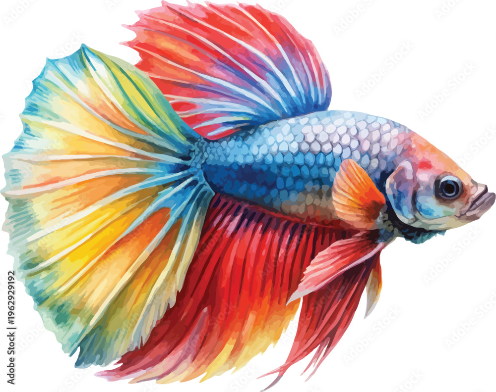 Fototapeta premium Watercolor Betta Fish Painting, Colorful Aquarium Fish, isolated on white background