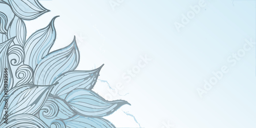Abstract floral swirls in light blue filling the left corner