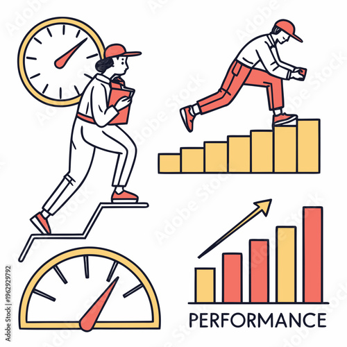 A man is running up a bar graph