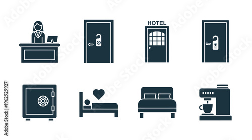 hotel room and service icons.