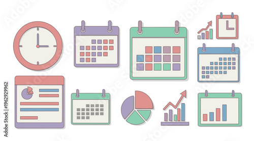 Colorful business planning and organization icons.