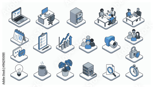 Collection of business and technology icons.
