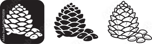 Pine nuts cones bold line icon vector.