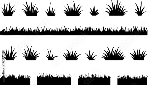 Grass Silhouette Vector Collection Isolated on White Background
