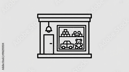 A charming depiction of a small shopfront filled with delightful toys and child-friendly items invitingly displayed for young customers