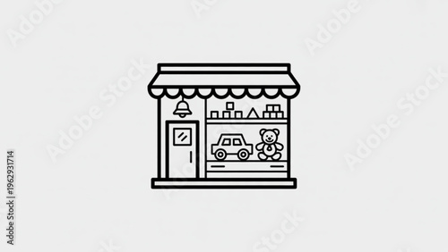A charming toy store with a welcoming entrance and colorful play items inside the window display Vector