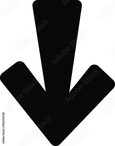 Black downward pointing arrow with wide fletching on white