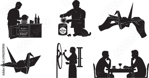 Silhouettes of a pilot and air traffic controller managing a large airplane in flight aircraft