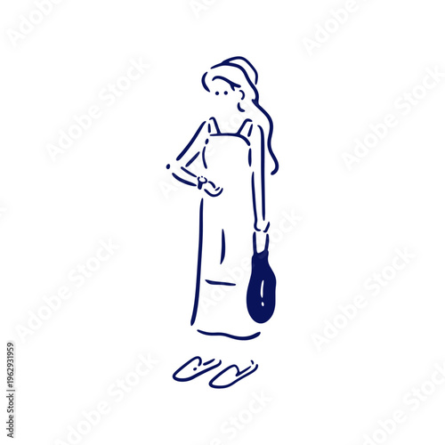 腕時計で時間を確認する女性のイラスト素材