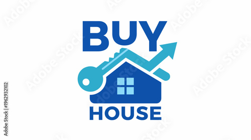 A professional logo design for Buy House, illustrating a key and house, symbolizing real estate, home buying, and investment opportunities in modern markets.