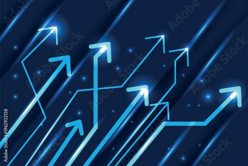 Light arrow up circuit on dark blue background