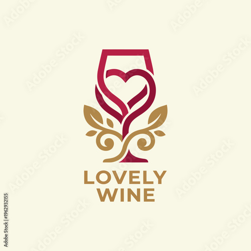 The elegant logo design features a wine glass intertwined with a heart, symbolizing love and sophistication, appealing to wine enthusiasts and romantic occasions alike.