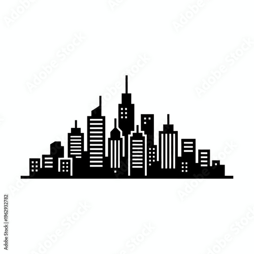 Silhouette of modern city skyline with diverse skyscrapers representing urban development and metropolitan growth