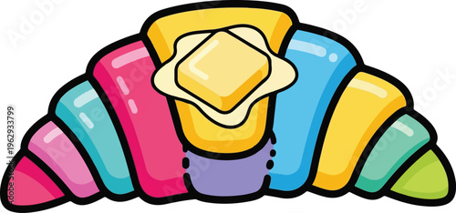 Colorful Rainbow Croissant with Melting Butter Vector Illustration