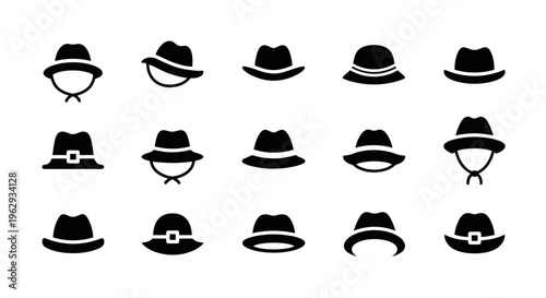 Collection of various black silhouette hat icons