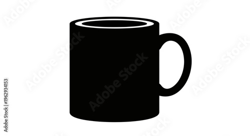 A black mug with a handle on the right side
