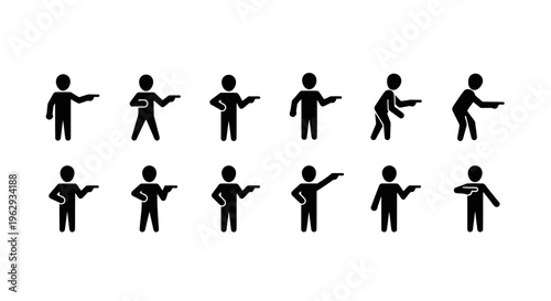 Collection of stick figures pointing in various directions
