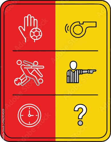 Soccer referee card icons set with red and yellow penalty background