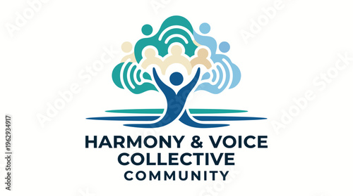 This logo depicts a tree with figures representing community and harmony. It embodies unity, diversity, and collective voice in a visually appealing manner.