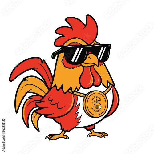 Cool Rooster with Sunglasses and Gold Dollar Chain.