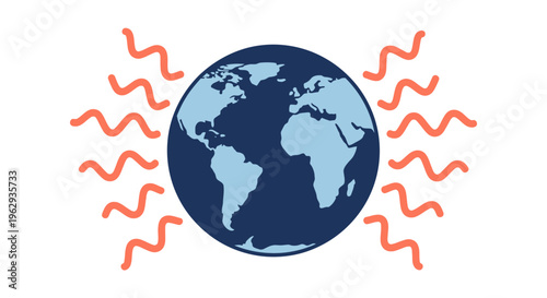 Planet earth with heat waves, representing global warming and climate change effects, weather event