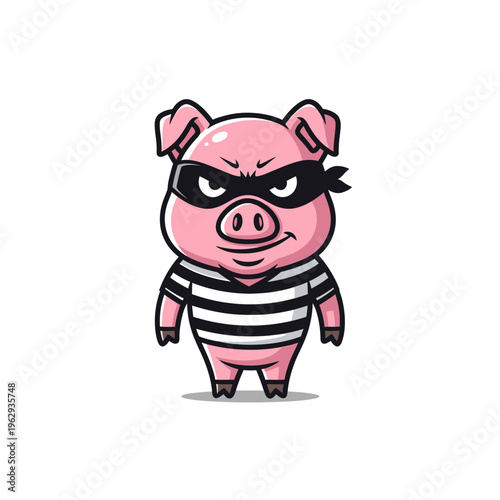 Cute cartoon pig dressed as a mischievous robber character.